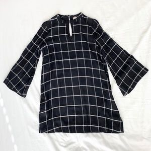 Loft checkered b&w dress w bell sleeves XS Petite